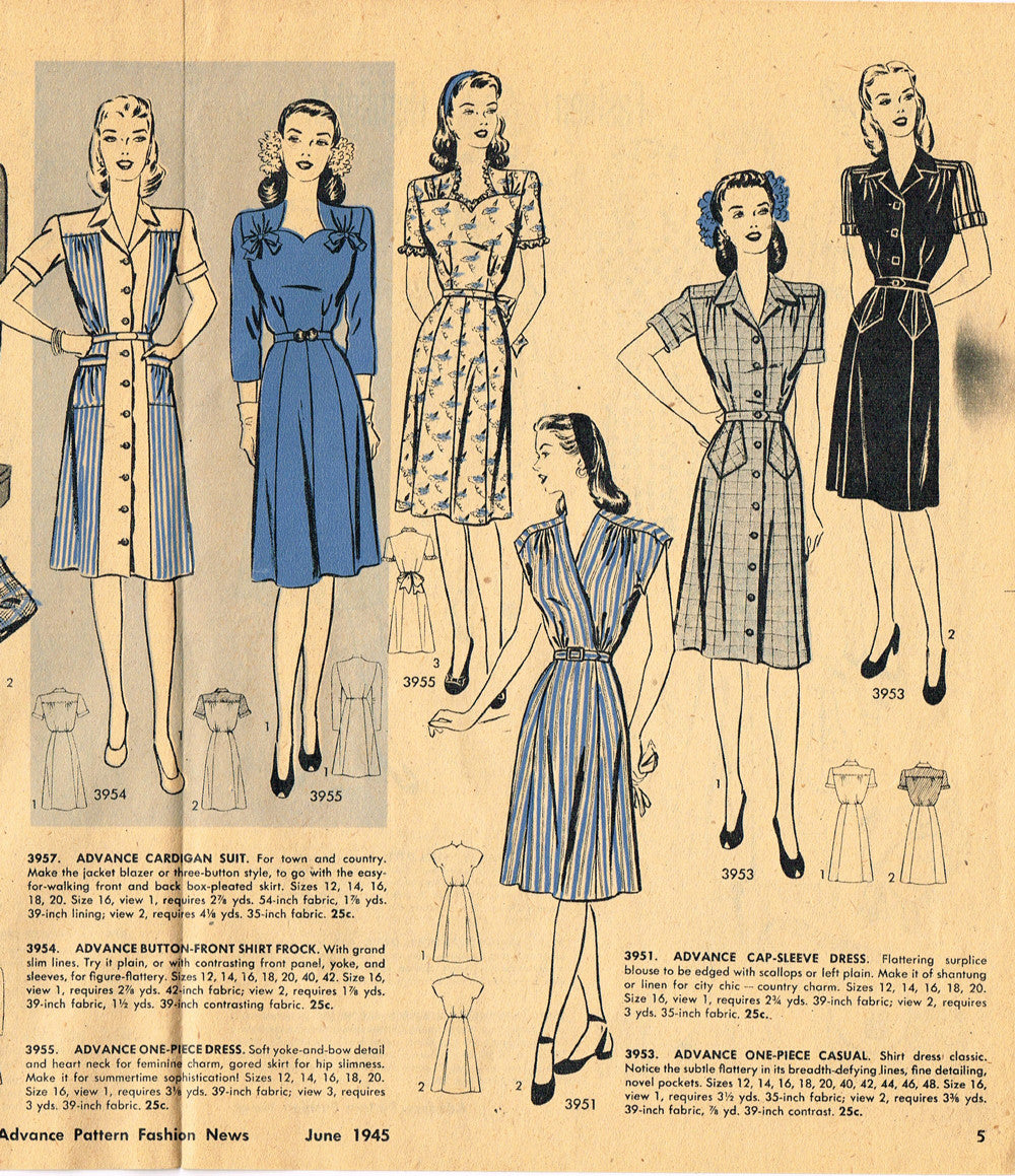 1940s Vintage Advance Sewing Pattern 3953 Uncut WWII Misses Dress Size   Vintage4me2