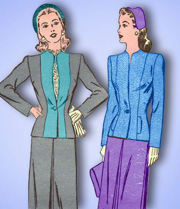 1940s Vintage Advance Sewing Pattern 3964 Uncut Misses WWII Suit Size 14 32 Bust - Vintage4me2