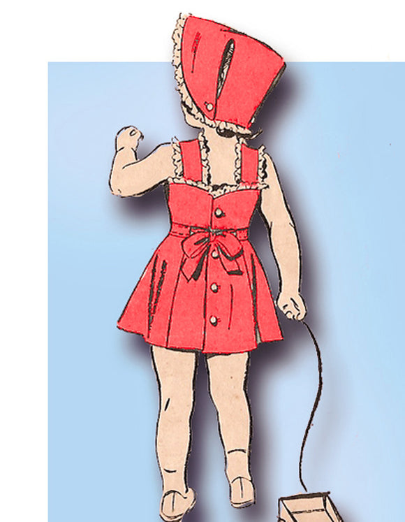1940s Vintage Advance Sewing Pattern 3984 Uncut Girls Sun Dress & Bonnet Size 6