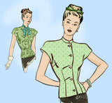 1940s Vintage Advance Sewing Pattern 4011 Charming WWII Misses Blouse Size 38 Bust