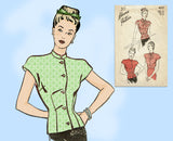 1940s Vintage Advance Sewing Pattern 4011 Charming WWII Misses Blouse Size 32 Bust