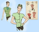 1940s Vintage Advance Sewing Pattern 4011 Charming WWII Misses Blouse Size 32 Bust