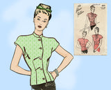 1940s Vintage Advance Sewing Pattern 4011 Charming WWII Misses Blouse Size 38 Bust