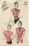 1940s Vintage Advance Sewing Pattern 4011 Charming WWII Misses Blouse Size 38 Bust