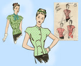 1940s Vintage Advance Sewing Pattern 4011 Charming WWII Misses Blouse Size 38 Bust