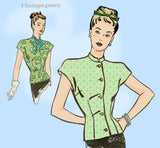 1940s Vintage Advance Sewing Pattern 4011 Charming WWII Misses Blouse Size 32 Bust