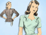 1940s Vintage Advance Sewing Pattern 4044 Misses WWII Peplum Blouse Size 32 Bust -Vintage4me2