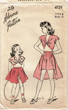 1940s Vintage Advance Sewing Pattern 4159 Uncut Girls 3 Piece Playsuit Size 6 - Vintage4me2