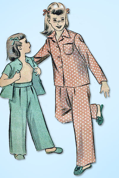 1940s Vintage Advance Sewing Pattern 4183 Little Girls Two Piece Pajamas Size 12