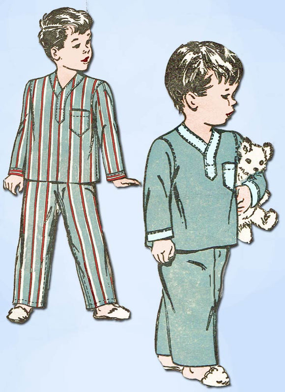 1940s Vintage Advance Sewing Pattern 4190 Toddler Boy's 2 PC Pajamas Size 6 - Vintage4me2