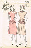 1940s Vintage Advance Sewing Pattern 4243 Misses WWII Peplum Dress Size 29 Bust