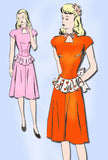 1940s Vintage Advance Sewing Pattern 4243 Misses WWII Peplum Dress Size 29 Bust