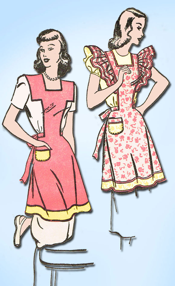 1940s Vintage Advance Sewing Pattern 4335 Uncut Misses Apron Set Size 38 40 B -Vintage4me2