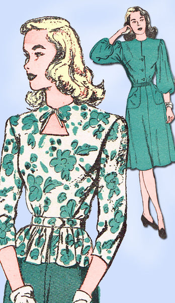 1940s Vintage Advance Sewing Pattern 4344 Misses Peplum Dress Size 11 29 Bust