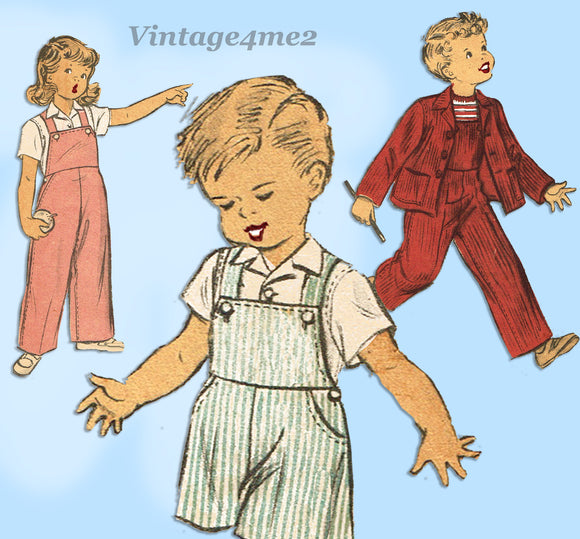 Advance 4440: 1940s Toddler Girl or Boys Overalls & Jacket Sz 6 Vintage Sewing Pattern