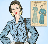1940s Vintage Advance Sewing Pattern 4444 Women's Shirtwaist Dress Size 38 Bust -Vintage4me2