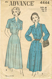 1940s Vintage Advance Sewing Pattern 4444 Women's Shirtwaist Dress Size 38 Bust -Vintage4me2