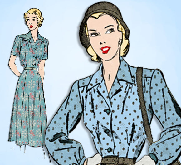 1940s Vintage Advance Sewing Pattern 4444 Women's Shirtwaist Dress Size 38 Bust -Vintage4me2