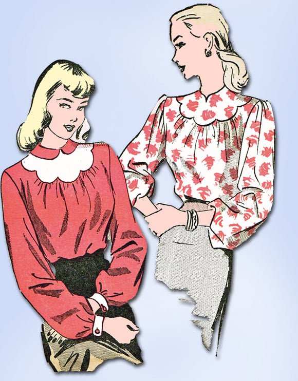 1940s Vintage Advance Sewing Pattern 4448 Womens Scalloped Blouse Size 38 Bust