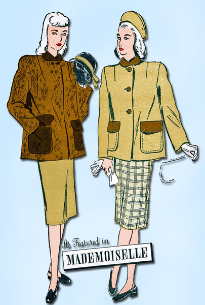 1940s Vintage Advance Sewing Pattern 4472 Misses Skirt and Boxy Jacket Sz 20 38B - Vintage4me2