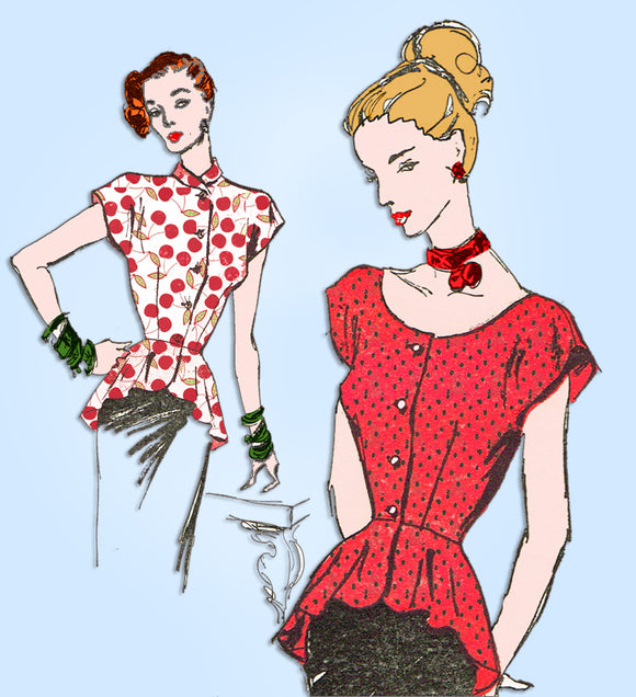 1940s Vintage Advance Sewing Pattern 4487 Uncut Misses Peplum Blouse Sz 34 Bust