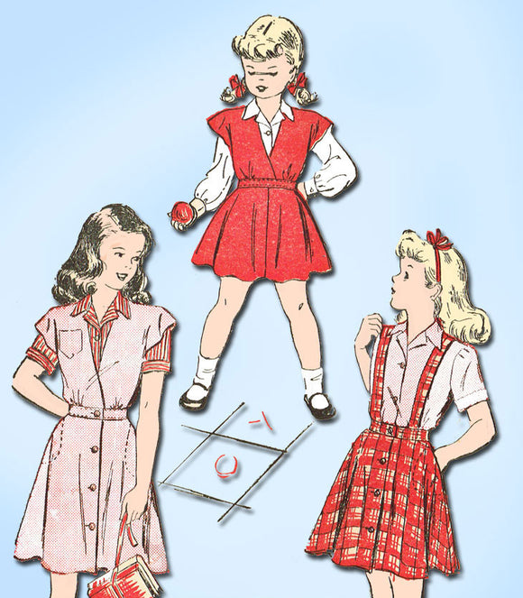 1940s Vintage Advance Sewing Pattern 4501 Girls Skirt Blouse Jumper Size 8 - Vintage4me2