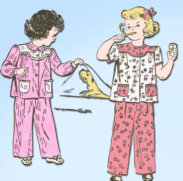 1940s Vintage Advance Sewing Pattern 4504 Toddler Girls 2 Pc Pajamas Size 3 22B - Vintage4me2