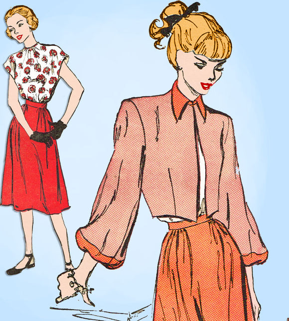 1940s Vintage Advance Sewing Pattern 4520 Teenage Misses Bolero Suit Sz 33 Bust -Vintage4me2