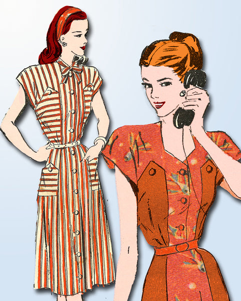 1940s Vintage Advance Sewing Pattern 4585 Uncut Misses Day Dress Size 36 Bust