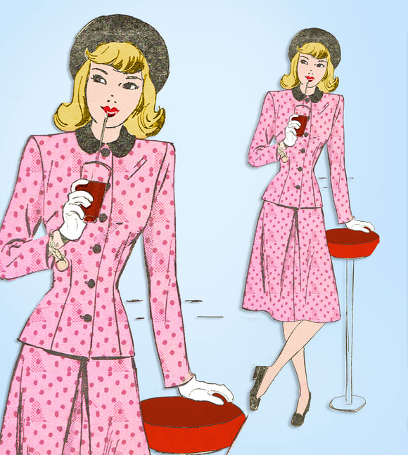 1940s Vintage Advance Sewing Pattern 4635 Charming Misses 2 PC Suit Size 34 Bust - Vintage4me2