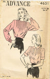 1940s Vintage Advance Sewing Pattern 4651 Stunning Misses Pin Tucked Blouse 30 B