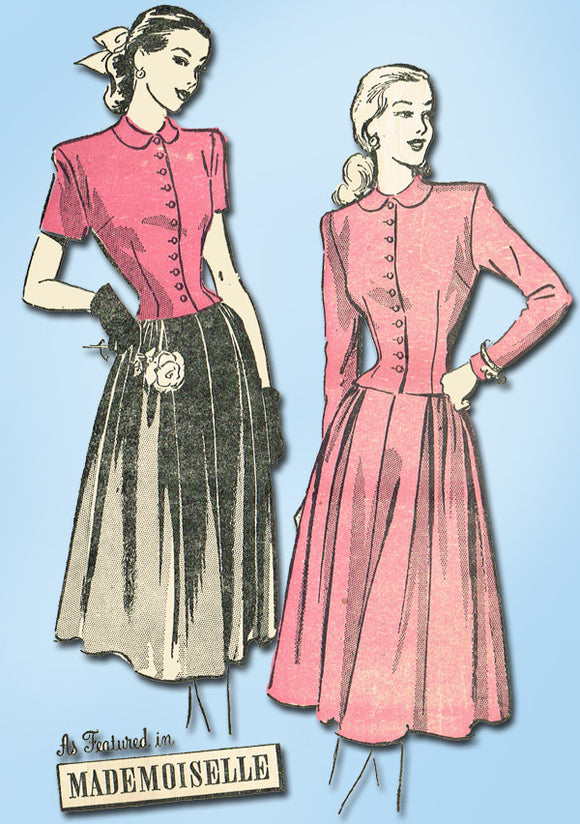 1940s Vintage Advance Sewing Pattern 4666 Misses Two Piece Dress Size 14 32 Bust - Vintage4me2