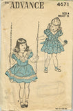 1940s Vintage Advance Sewing Pattern 4671 Toddler Girls Ruffled Dress Size 4 - Vintage4me2
