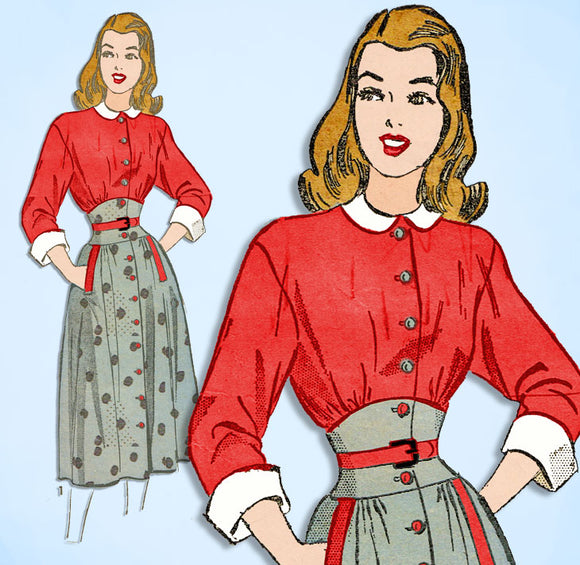 1940s Original Vintage Advance Sewing Pattern 4679 Uncut Misses Day Dress 32 B -Vintage4me2