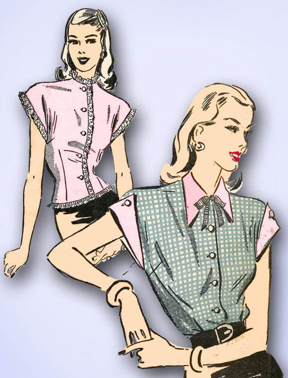 1940s Vintage Advance Sewing Pattern 4691 Misses Blouse w Cap Sleeves Sz 14 32B - Vintage4me2