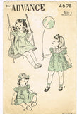 1940s Vintage Advance Sewing Pattern 4698 Cute Tiny Toddlers Dress Size 2 21 B