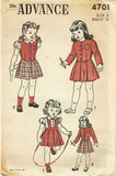 1940s Vintage Advance Sewing Pattern 4701 Toddler Girls Suit & Blouse Size 3 22B