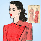 1940s Vintage Advance Sewing Pattern 4705 Misses Assymetric Dress Size 32 Bust - Vintage4me2