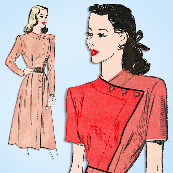 1940s Vintage Advance Sewing Pattern 4705 Misses Assymetric Dress Size 32 Bust - Vintage4me2