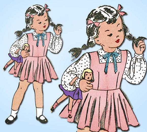 1940s Vintage Advance Sewing Pattern 4726 Toddler Girls Jumper Dress & Blouse 6 - Vintage4me2