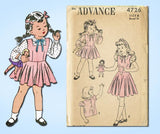 1940s Vintage Advance Sewing Pattern 4726 Toddler Girls Jumper Dress & Blouse 6 - Vintage4me2