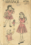 1940s Vintage Advance Sewing Pattern 4726 Toddler Girls Jumper Dress & Blouse 2 - Vintage4me2