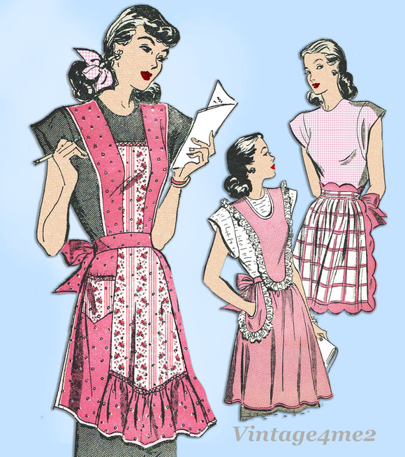 1940s Vintage Advance Sewing Pattern 4731 Rare Misses Full Bib Apron Fits All