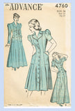 1940s Vintage Advance Sewing Pattern 4760 Misses Princess Cut Housecoat Sz 34 B