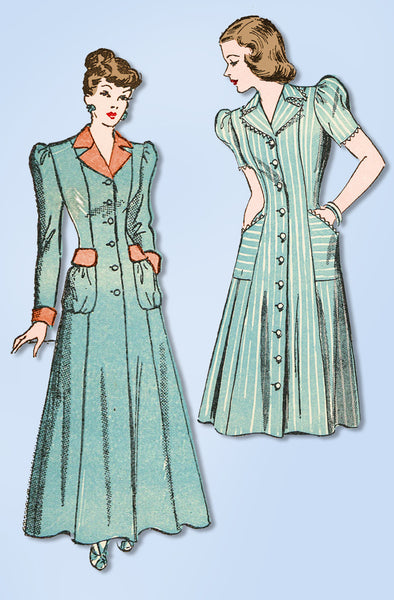 1940s Vintage Advance Sewing Pattern 4760 Misses Princess Cut Housecoat Sz 34 B