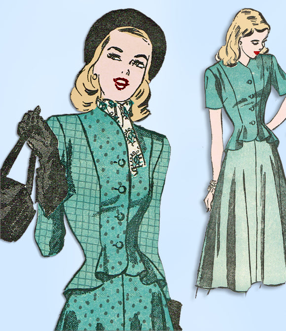 1940s Vintage Advance Sewing Pattern 4771 Uncut Misses Peplum Suit Sz 34 Bust