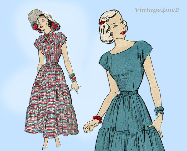 Advance 4858: 1940s Charming Misses Tiered Dress Sz 32 B Vintage Sewing Pattern