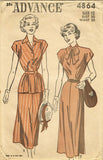 1940s Vintage Advance Sewing Pattern 4864 Misses Two Piece Peplum Dress Sz 30 B