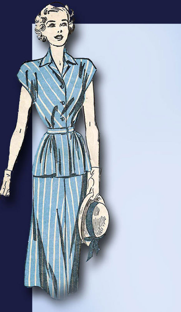 1940s Vintage Advance Sewing Pattern 4864 Misses Two Piece Peplum Dress Sz 30 B