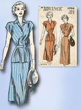 1940s Vintage Advance Sewing Pattern 4864 Misses Two Piece Peplum Dress Sz 30 B